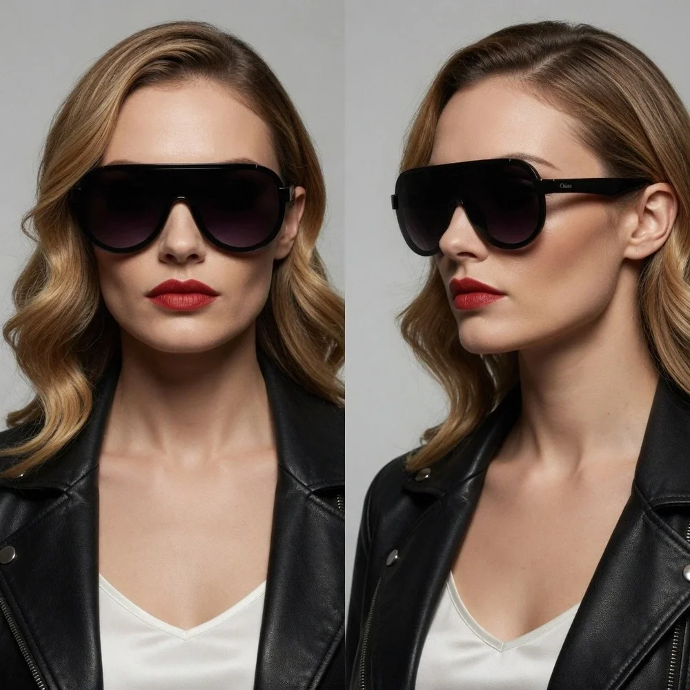 Women‎ Sports Shield Sunglasses Flat Top Dark Black Lens Fashion Shades Driving